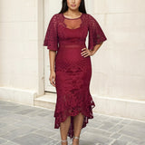 Reyna Lace Midi Dress Red Front