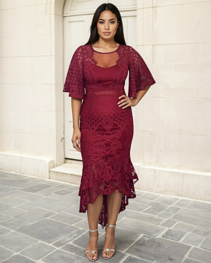 Buy Reyna Lace Midi Dress Red Online | Miss Runway Boutique