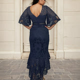Reyna Lace Midi Dress Steel Blue Back