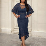 Reyna Lace Midi Dress Steel Blue Front