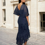 Reyna Lace Midi Dress Steel Blue Side