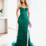 Riley Corset Lace Gown - Emerald