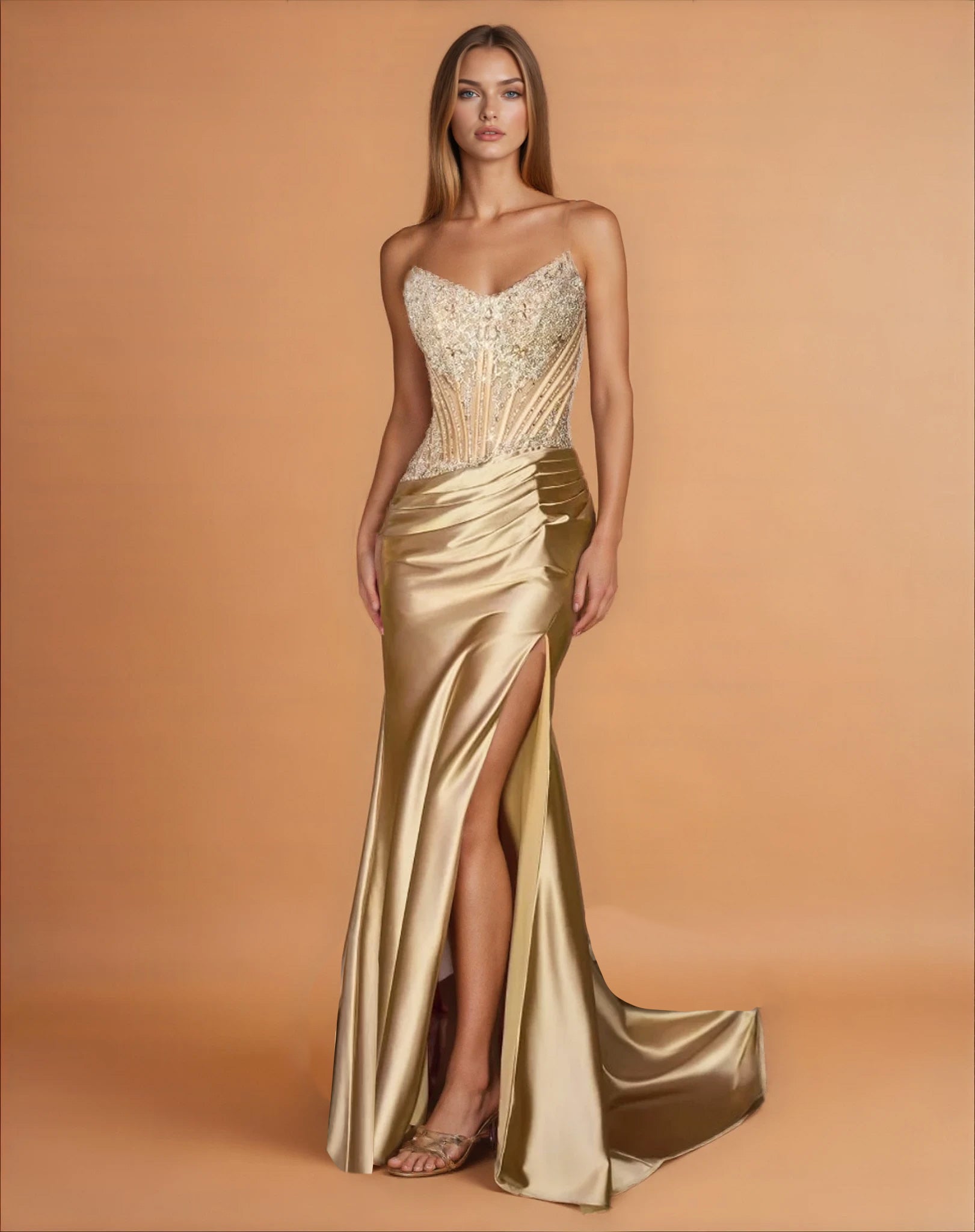 Romana Corset Gown Gold Front