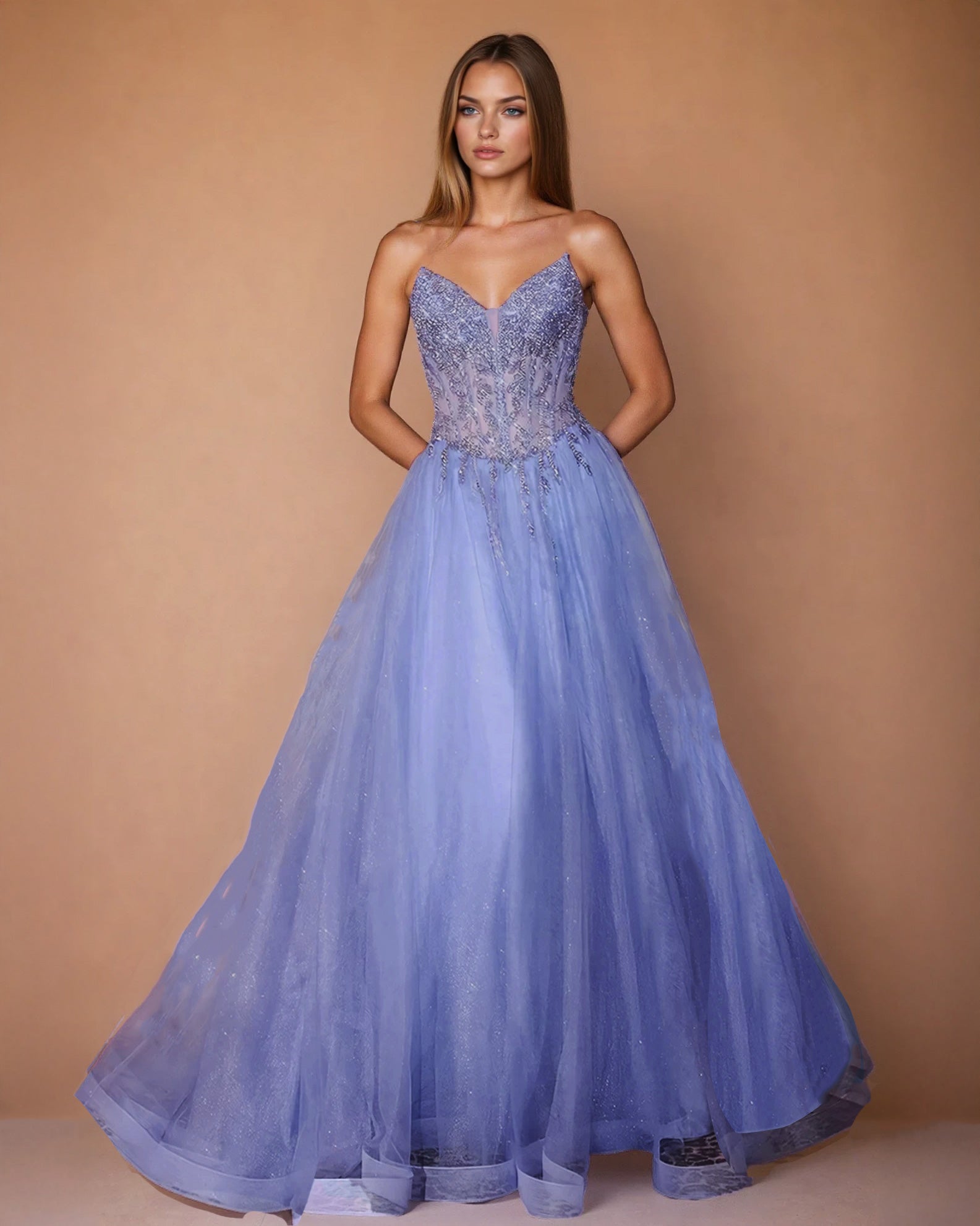 Rosalia Tulle Ball Gown Blue Front