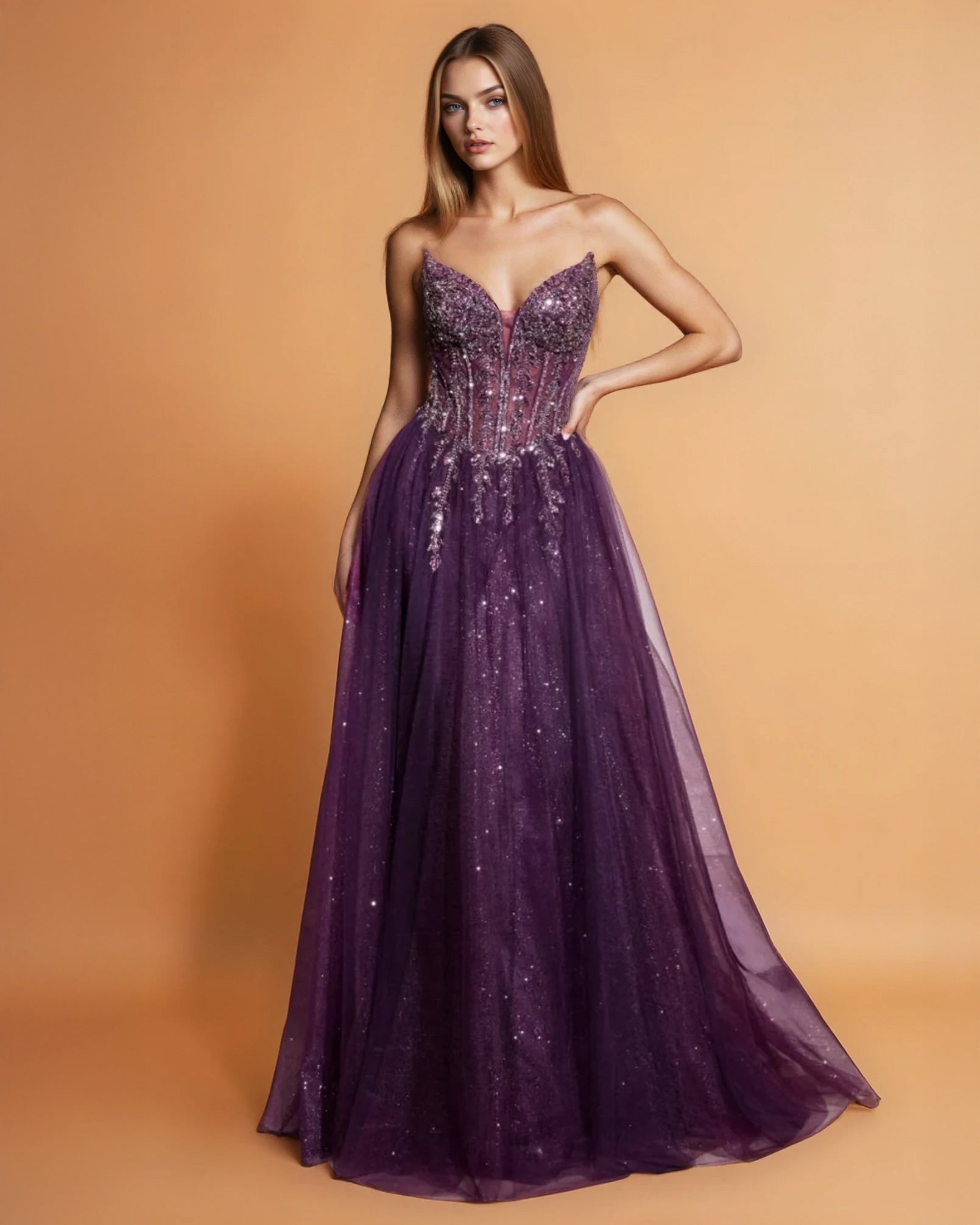 Rosalia Tulle Ball Gown Eggplant Front