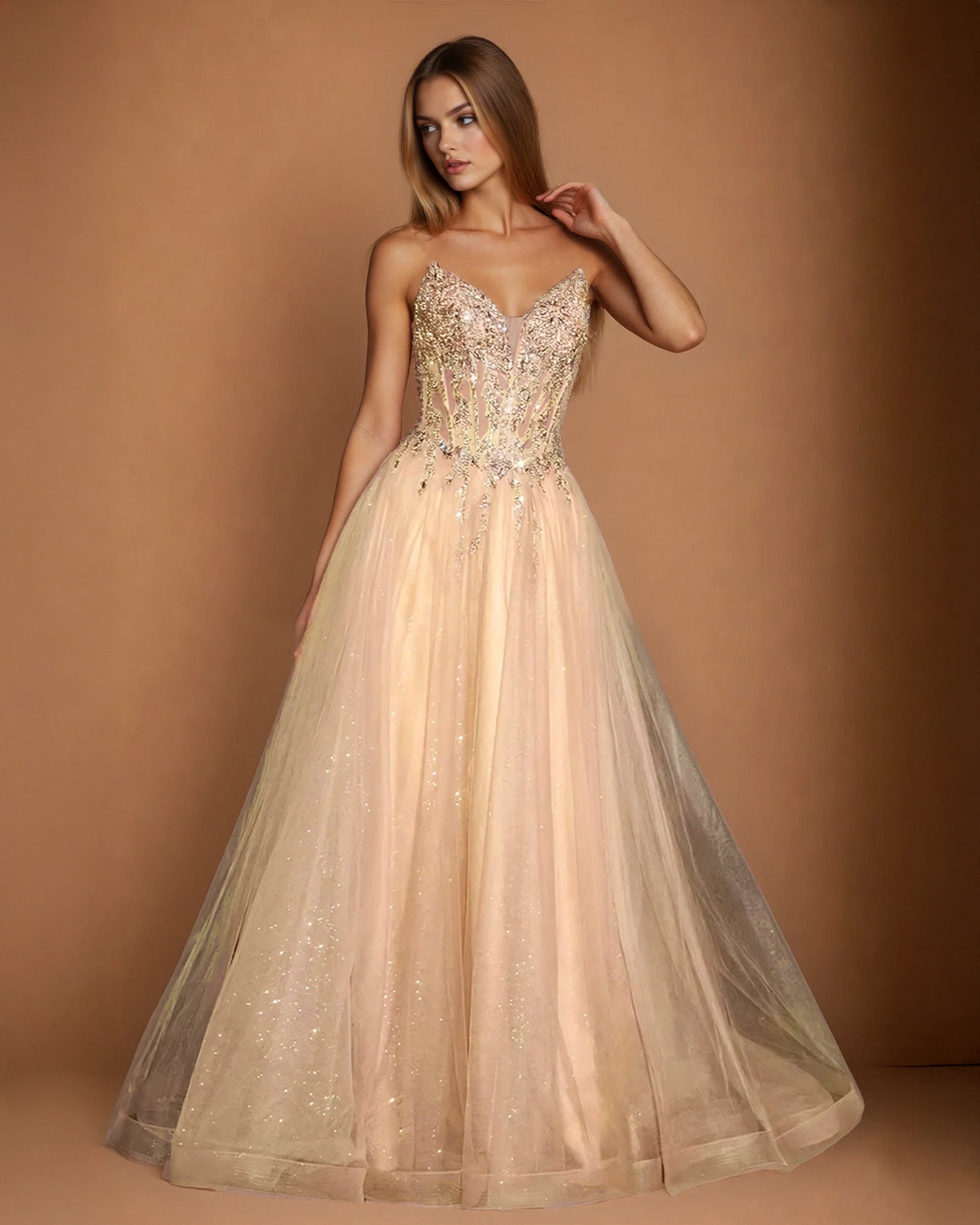 Rosalia Tulle Ball Gown Gold Front