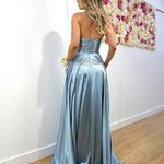 Rosie Strapless Satin Gown - Cadet Blue