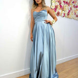 Rosie Strapless Satin Gown - Cadet Blue