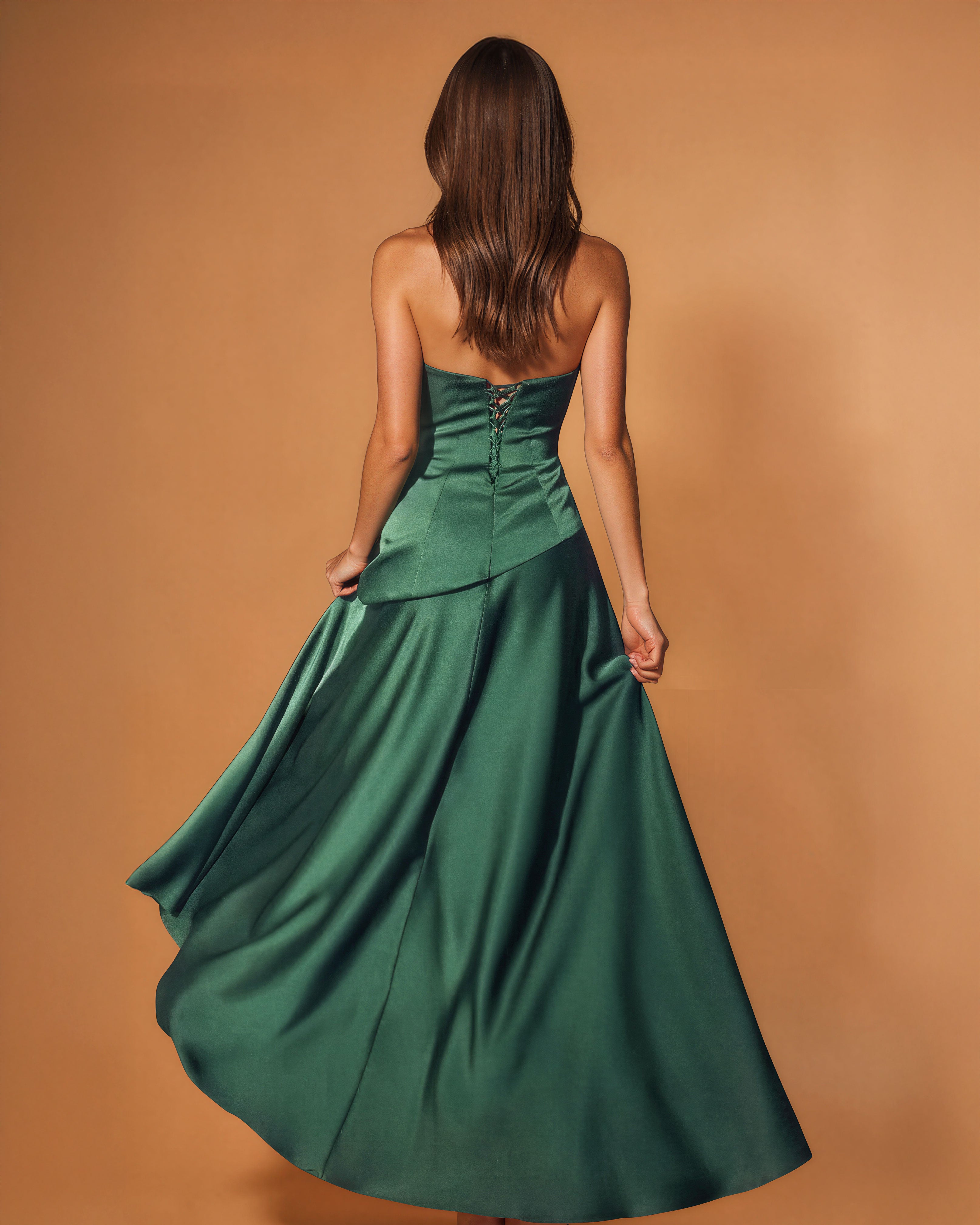 Sabrina Satin Gown Emerald back