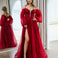 Savannah Off Shoulder Corset Gown - Ruby