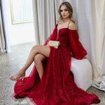 Savannah Off Shoulder Corset Gown - Ruby