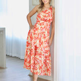 Siena Floral Satin Maxi Dress - Orange