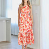 Siena Floral Satin Maxi Dress - Orange