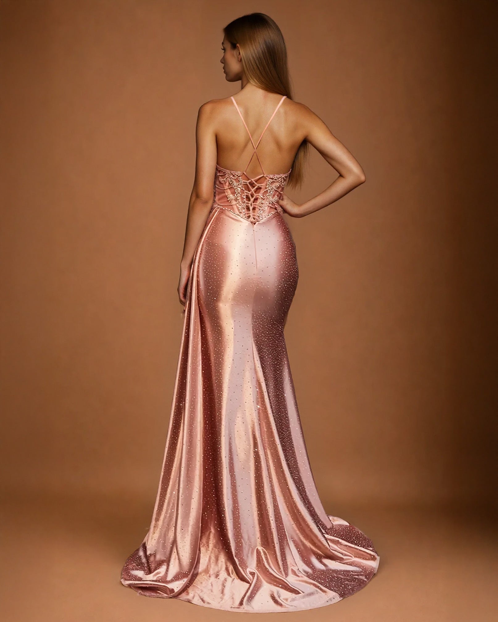 Sirena Corset Gown Dusty Rose Back