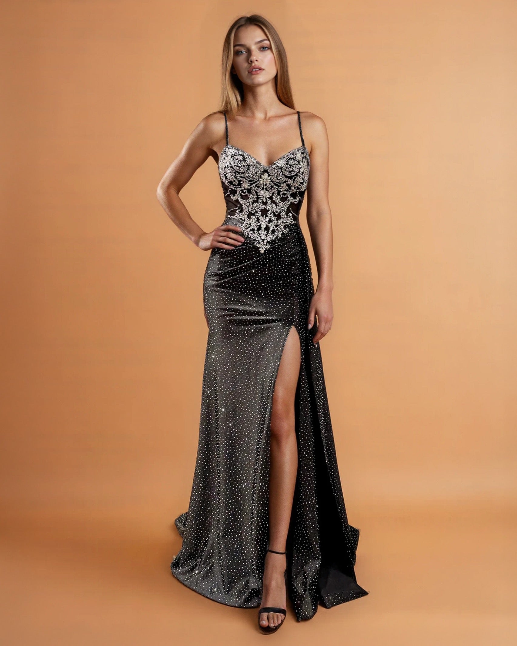 Sirena Corset Gown Black front