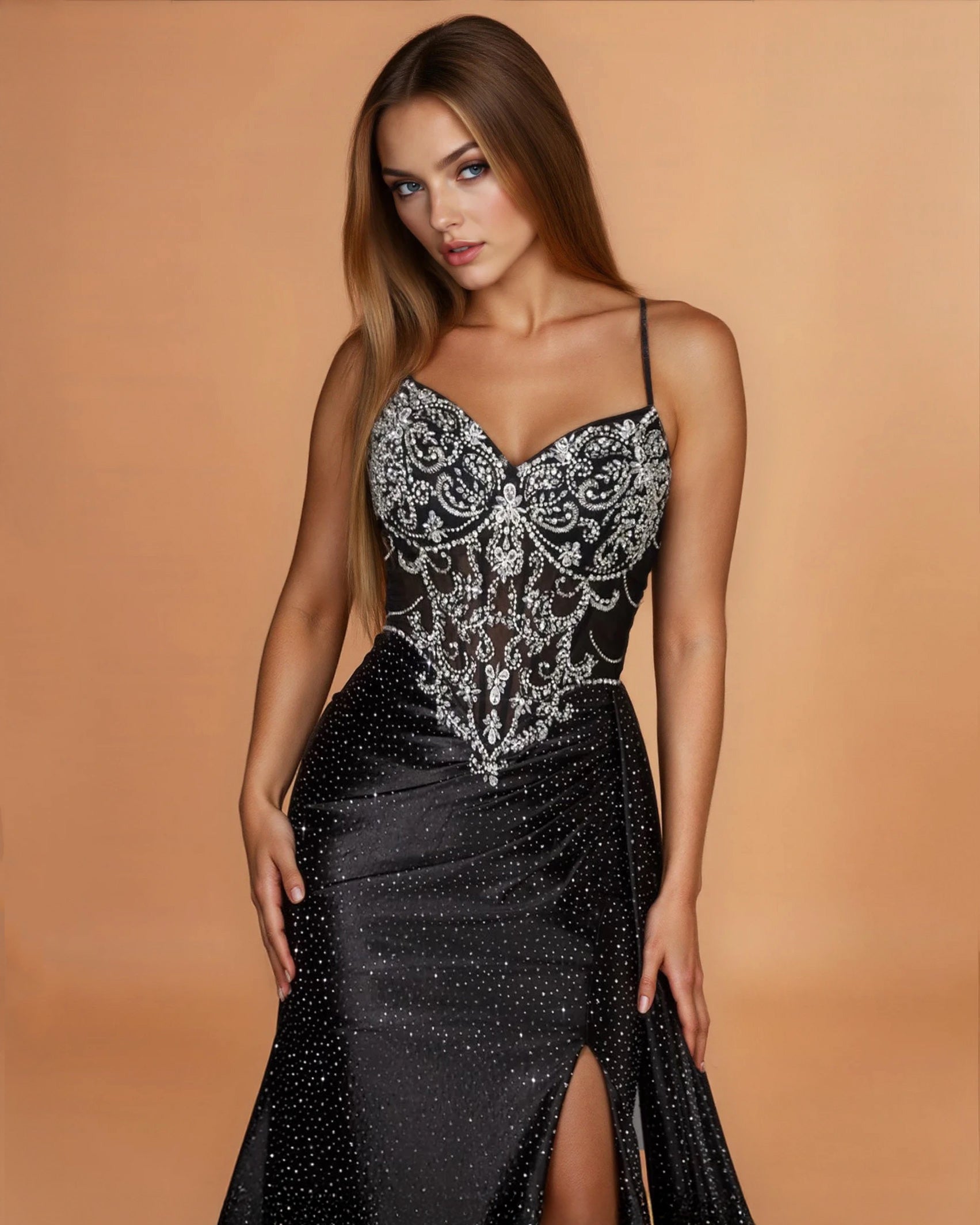 Sirena Corset Gown Black Front