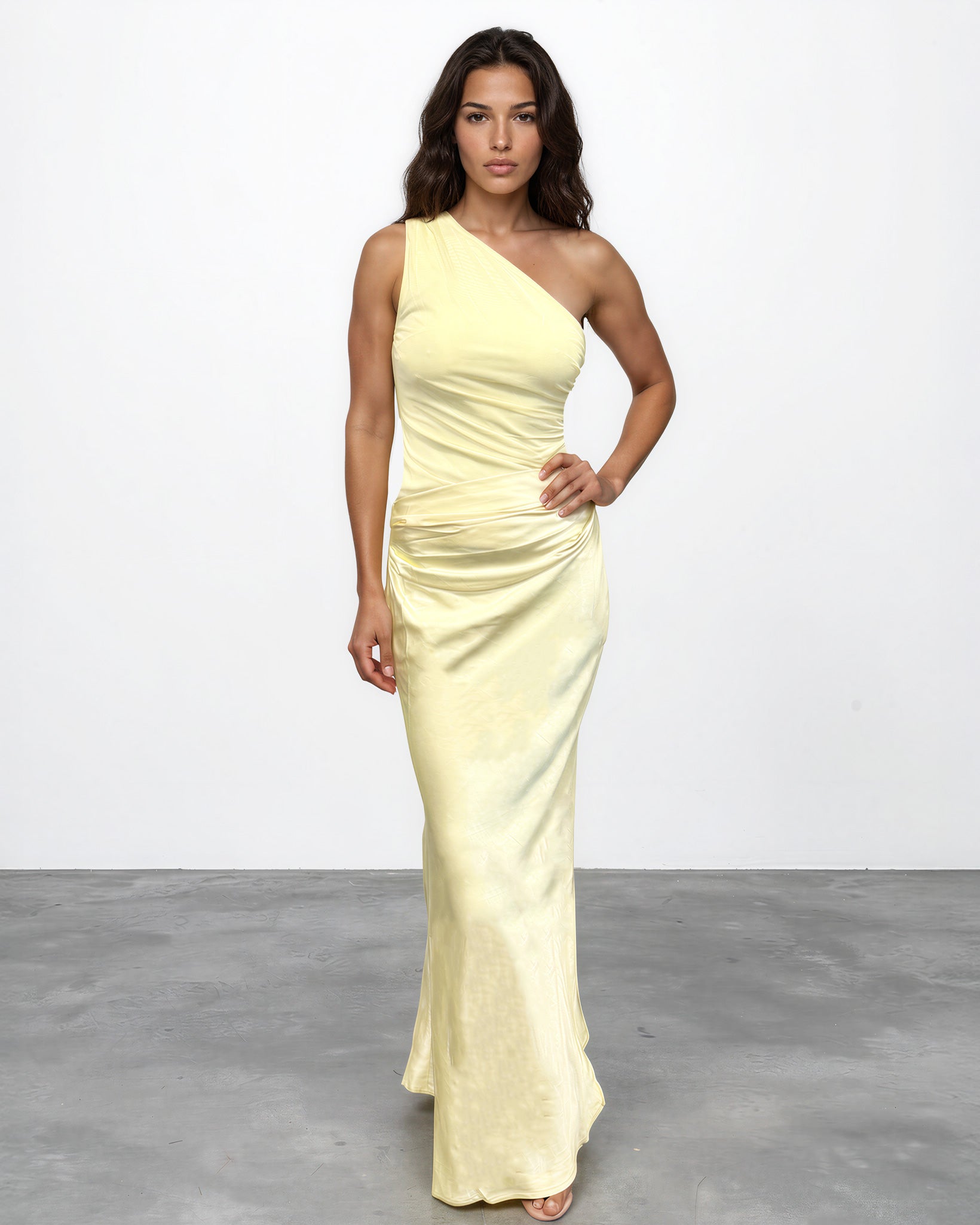 Sky One Shoulder Midi Dress Butter Front