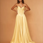 Sloane Satin Corset Gown Lemon front