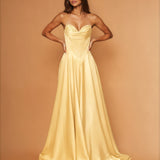 Sloane Satin Corset Gown Lemon front