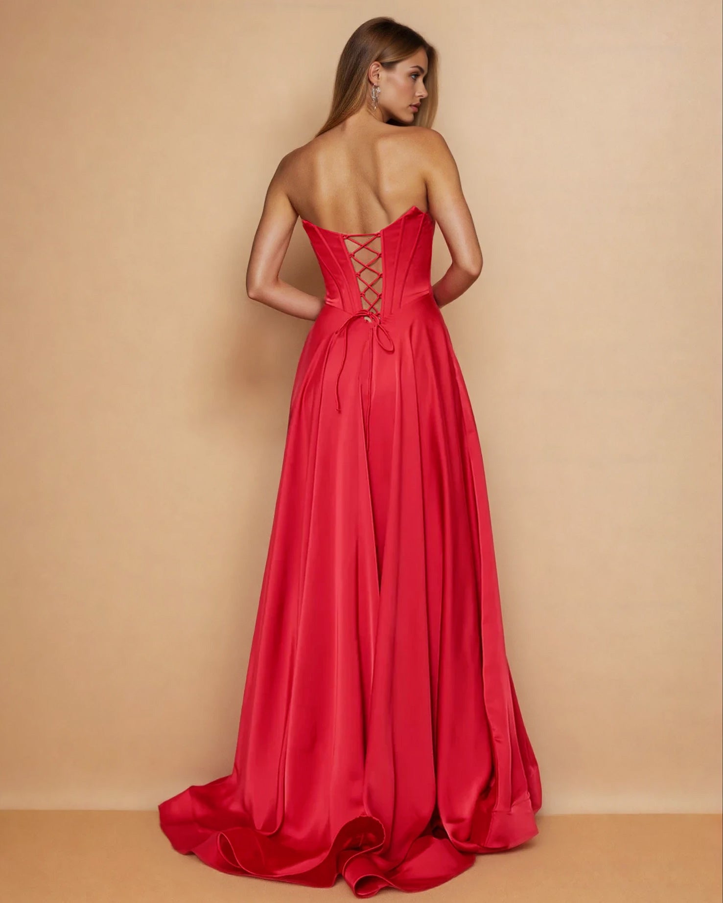 Sloane Satin Corset Gown Red Back