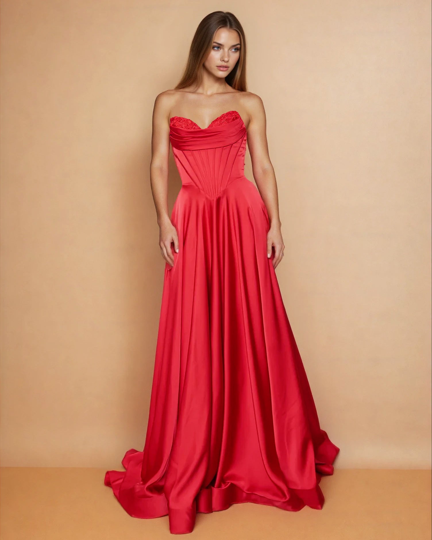 Sloane Satin Corset Gown Red Front