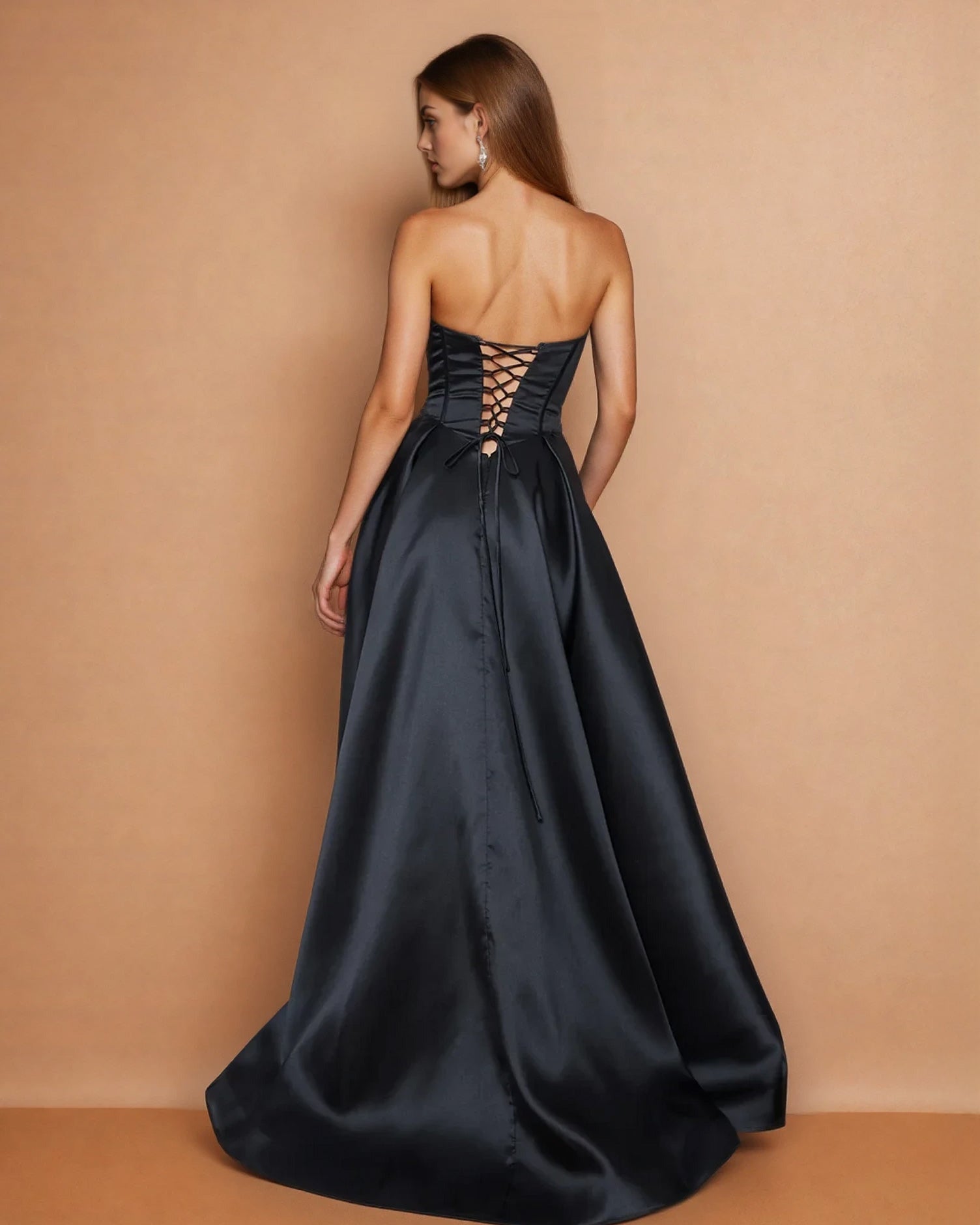 Stella Satin Corset Gown Black back