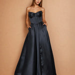 Stella Satin Corset Gown Black front