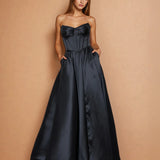 Stella Satin Corset Gown Black front