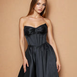 Stella Satin Corset Gown Black front