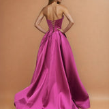 Stella Satin Corset Gown Magenta back