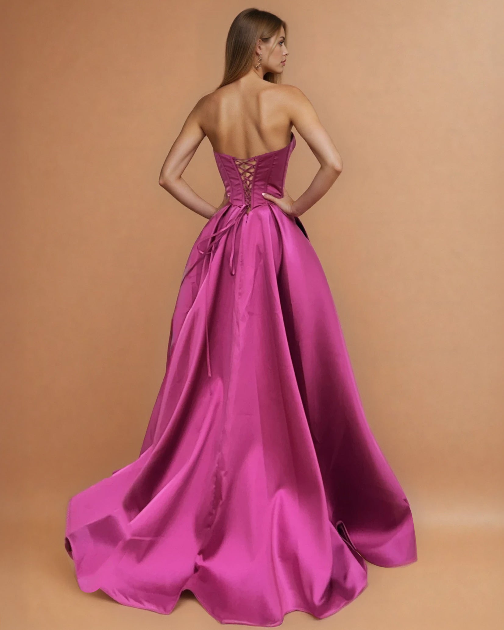 Stella Satin Corset Gown Magenta back