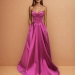 Stella Satin Corset Gown Magenta front