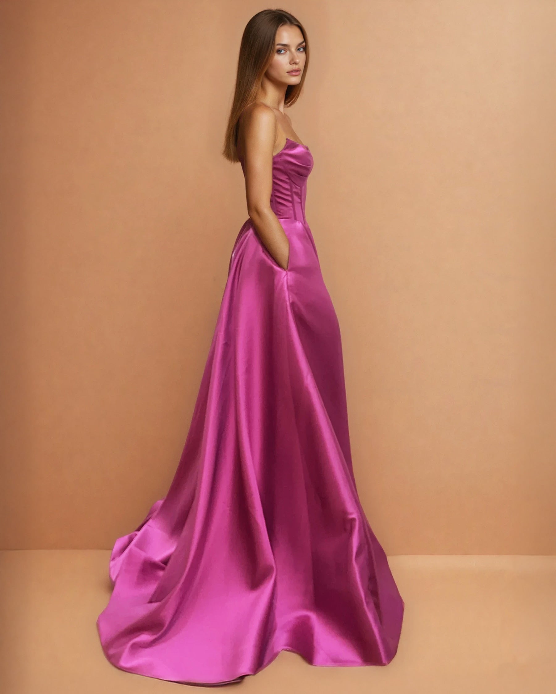 Stella Satin Corset Gown Magenta side