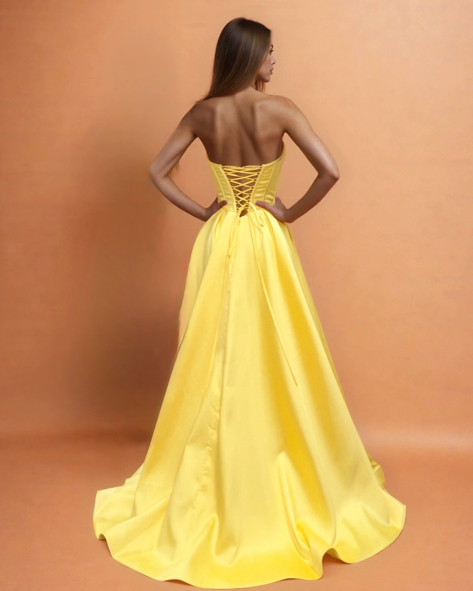 Stella Satin Corset Gown Daffodil Back