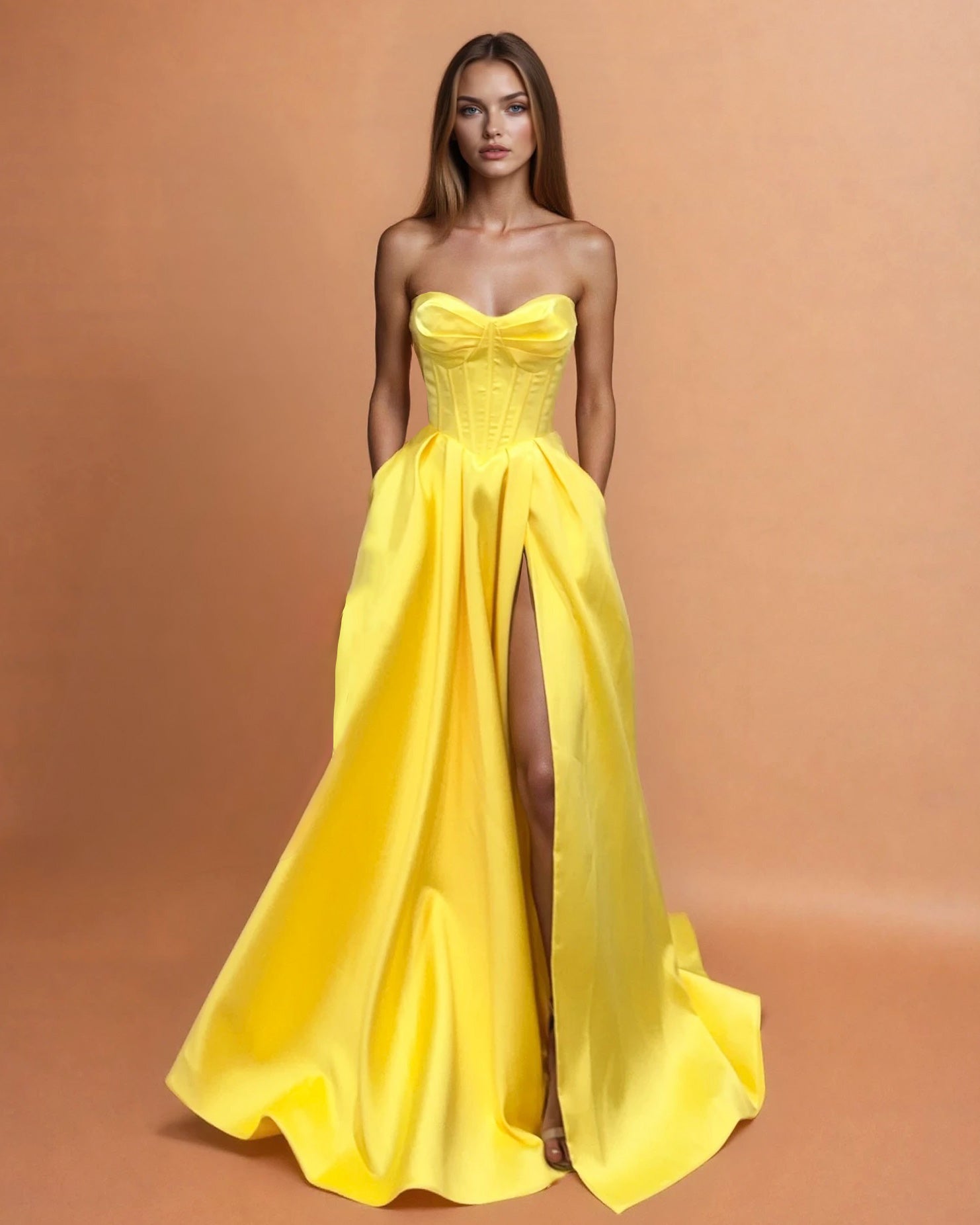 Stella Satin Corset Gown Daffodil Front