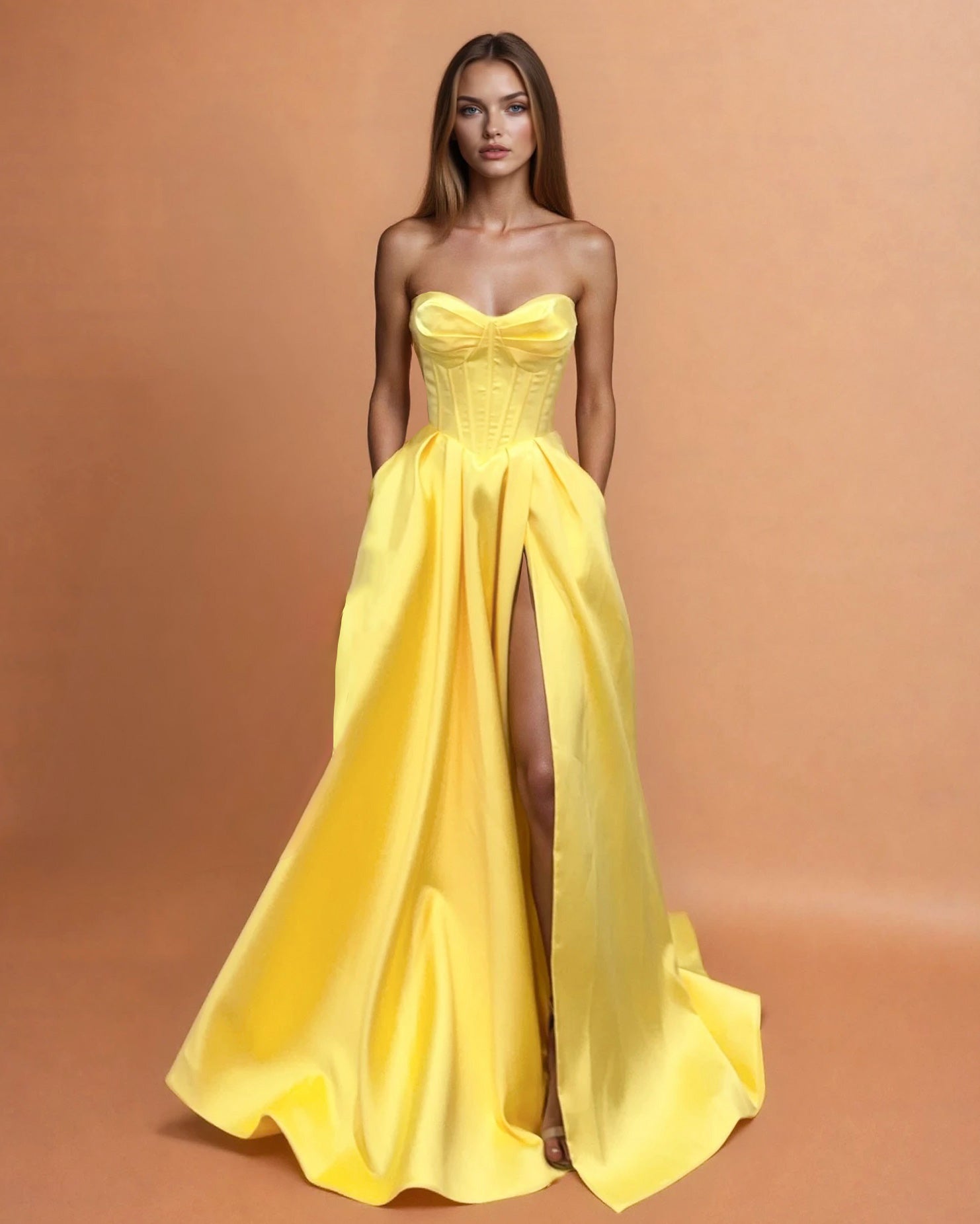Stella Satin Corset Gown Daffodil Front