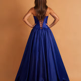 Stephanie Drop Waist Gown Cobalt back