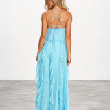 Sylvie Ruffle Maxi Dress Aqua back