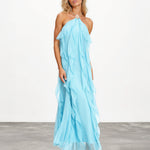Sylvie Ruffle Maxi Dress Aqua front