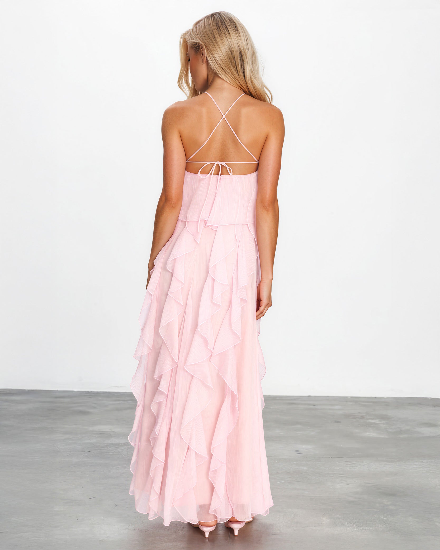 Sylvie Ruffle Maxi Dress Pink back