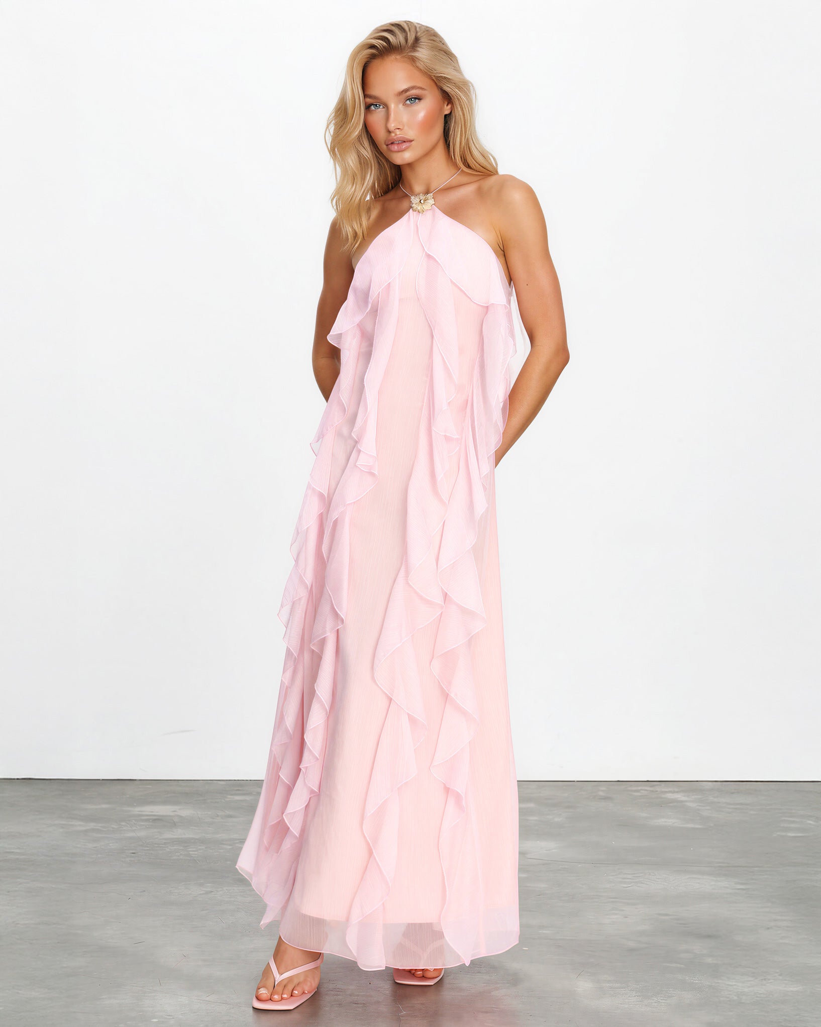 Sylvie Ruffle Maxi Dress Pink front
