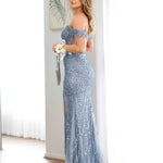 Tatiana Corset Sequin Gown - Smoky Blue