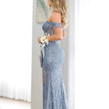 Tatiana Corset Sequin Gown - Smoky Blue