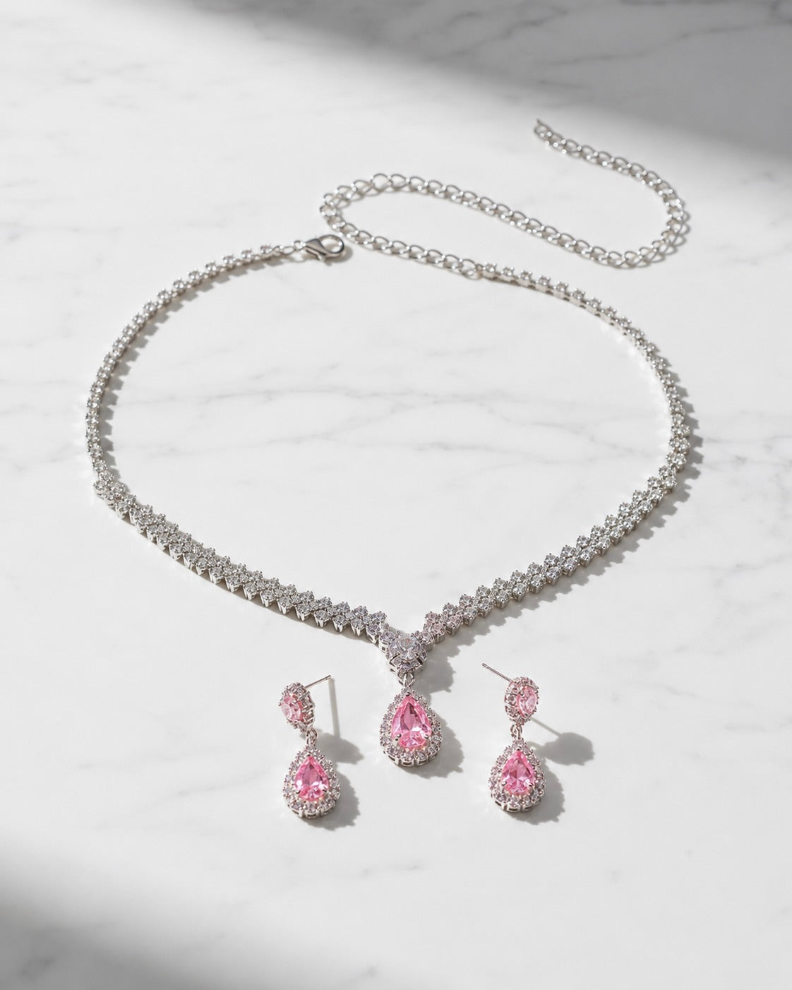 Orbit Teardrop 2 Piece Jewellery Set Pink