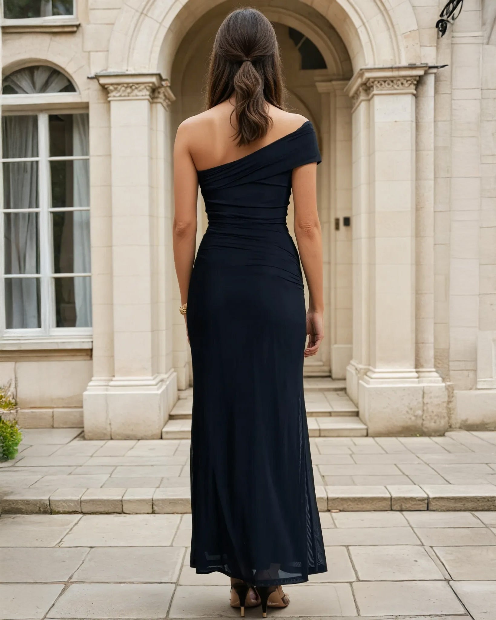 Teresa One Shoulder Maxi Dress Black Back