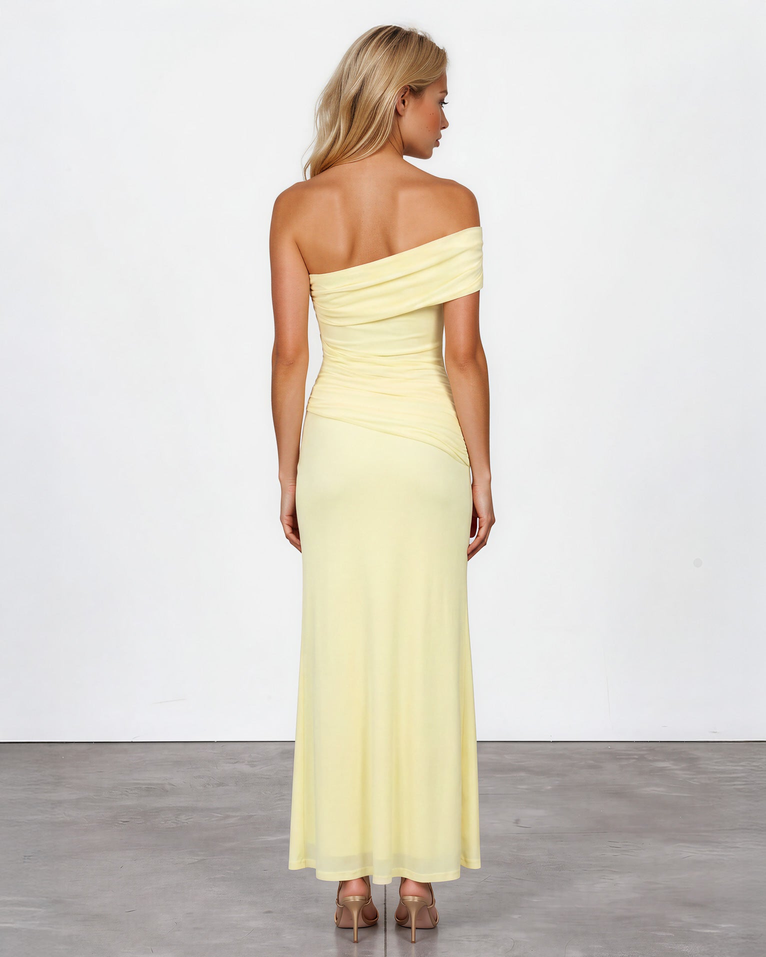 Teresa One Shoulder Maxi Dress Lemon back