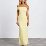 Teresa One Shoulder Maxi Dress Lemon front