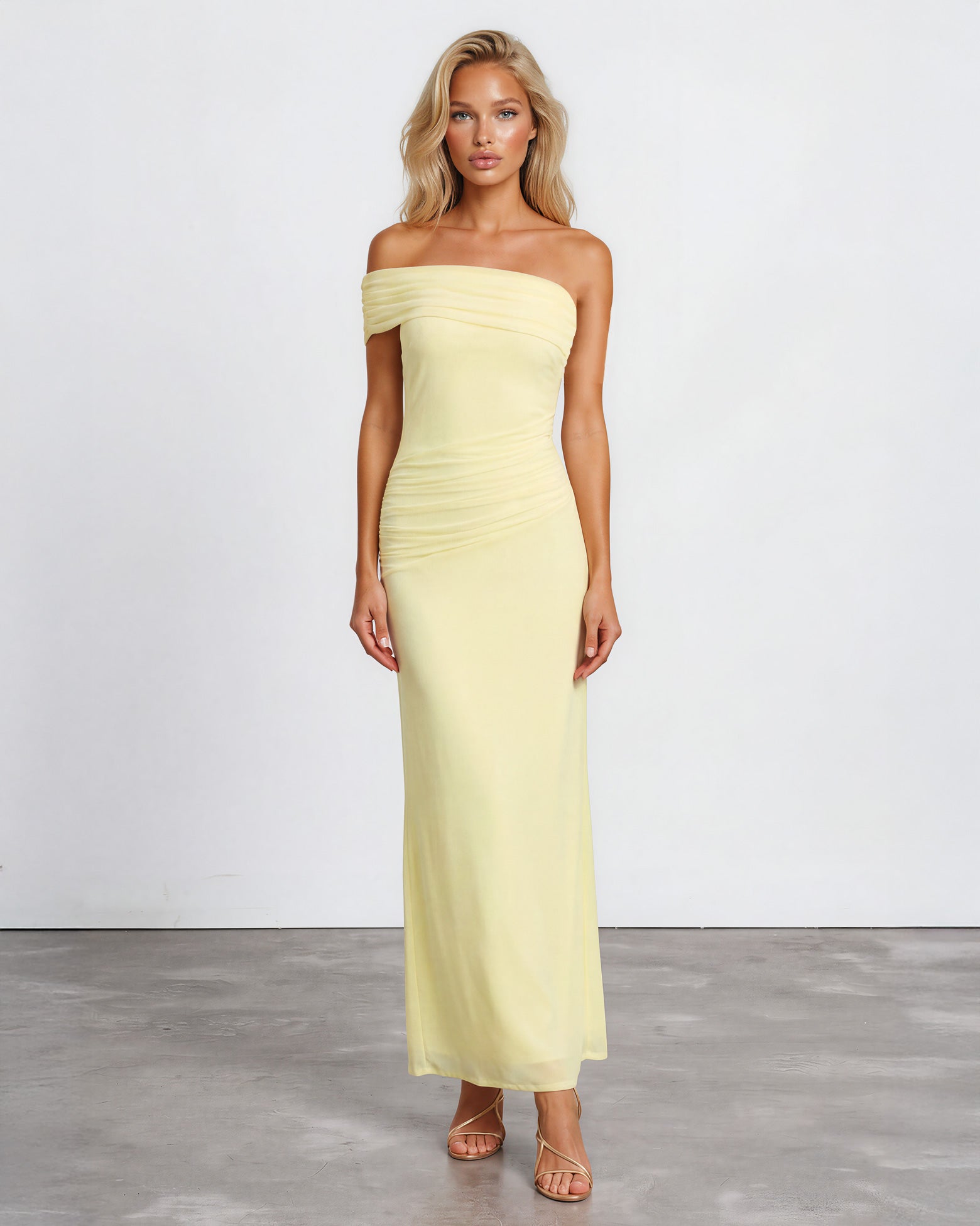 Teresa One Shoulder Maxi Dress Lemon front