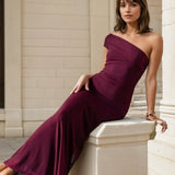 Teresa One Shoulder Maxi Dress - Wine