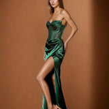 Theodora Embellished Corset Gown Emerald Side